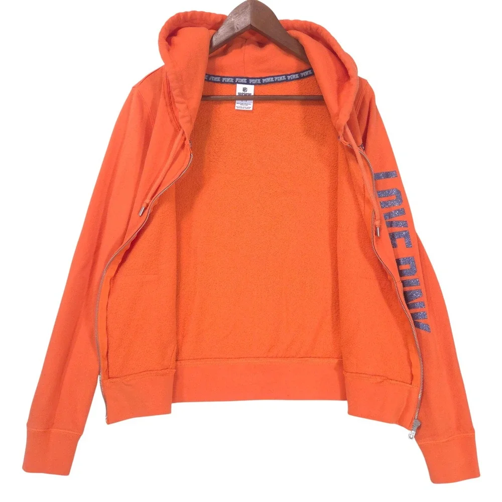 Victoria's Secret PINK Chicago Bears Hoodie S Bling Full Zip Orange Y2K NFL Cozy - Picture 3 of 16